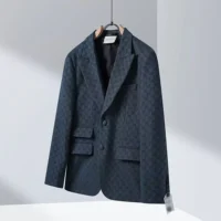Gucci Men Gucci Checkered Oversized Blazer-Navy