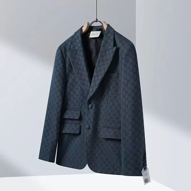 Gucci Men Gucci Checkered Oversized Blazer-Navy