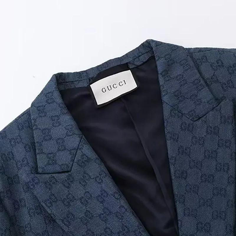 Gucci Men Gucci Checkered Oversized Blazer-Navy