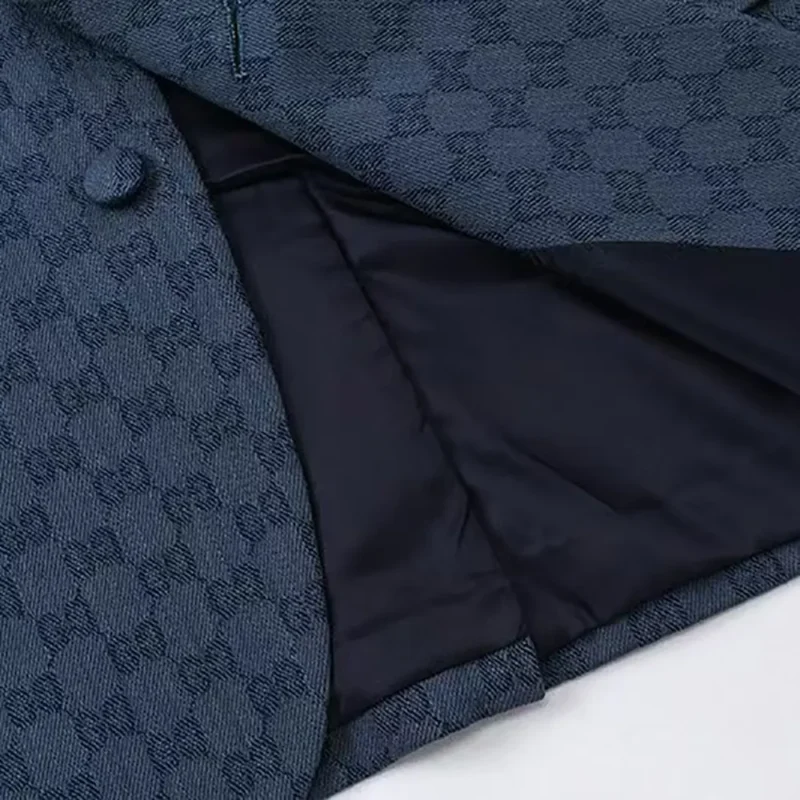 Gucci Men Gucci Checkered Oversized Blazer-Navy