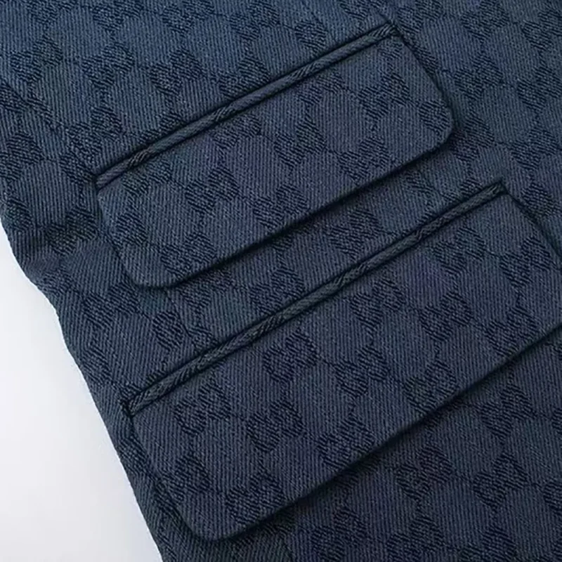 Gucci Men Gucci Checkered Oversized Blazer-Navy