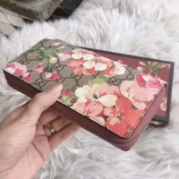 Gucci Unisex GG Blooms Long Wallet Floral Flower Round Zipper-Pink