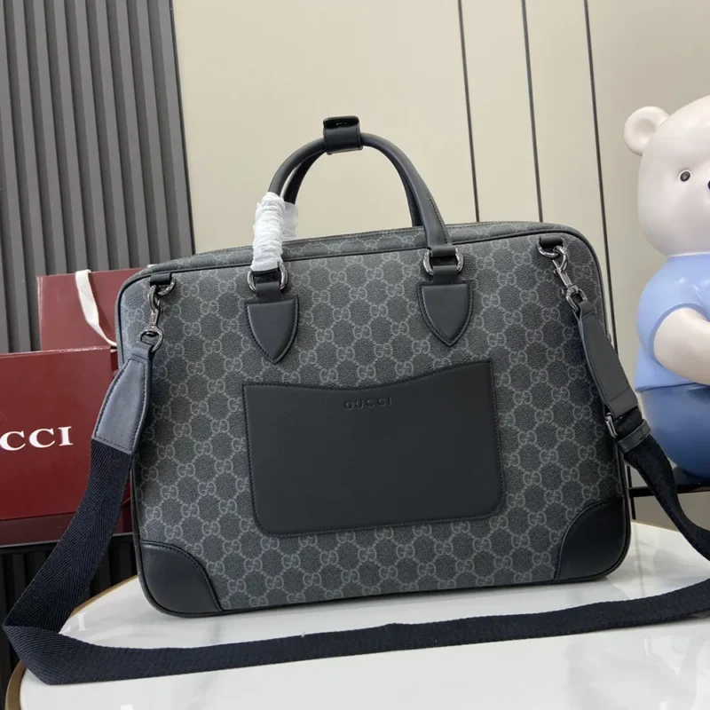 Gucci Unisex GG Emblem Medium Briefcase-Gray 821149FAED41000