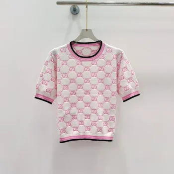Gucci Women Cotton Crewneck Top with GG Intarsia 788766XKD1R9487