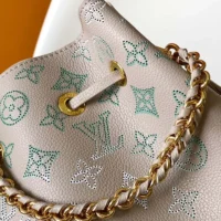 Louis Vuitton LV Women Bella Bucket Bag in Mahina Calfskin Leather-Brume Gray M12125