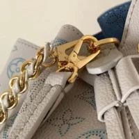 Louis Vuitton LV Women Bella Bucket Bag in Mahina Calfskin Leather-Brume Gray M12125