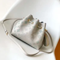 Louis Vuitton LV Women Bella Bucket Bag in Mahina Calfskin Leather-Brume Gray M12125