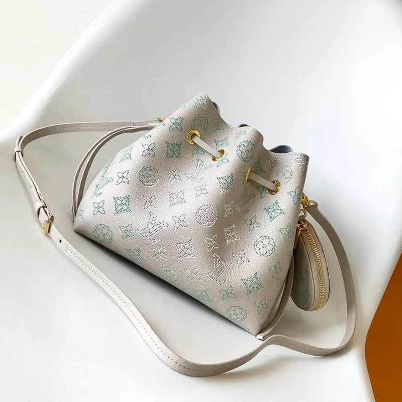 Louis Vuitton LV Women Bella Bucket Bag in Mahina Calfskin Leather-Brume Gray M12125