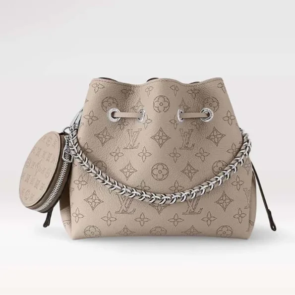 Louis Vuitton LV Women Bella Bucket Bag in Mahina Calfskin Leather-Gray M57201