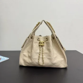 Chanel Women 25 Small Handbag Grained Calfskin Gold Tone Metal-Beige