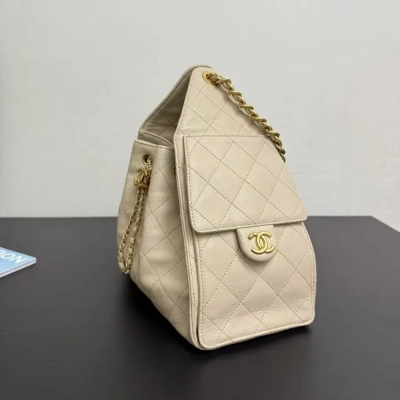 Chanel Women 25 Small Handbag Grained Calfskin Gold Tone Metal-Beige