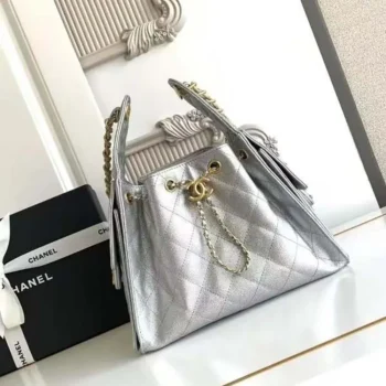 Chanel Women 25 Small Handbag Grained Calfskin Gold Tone Metal-Silver