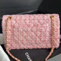 Chanel Women CC Mini Classic Handbag Tweed Gold Tone Metal-Pink
