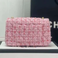 Chanel Women CC Mini Classic Handbag Tweed Gold Tone Metal-Pink