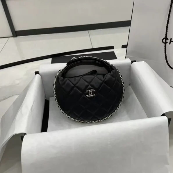 Chanel Women CC Small Flap Hobo Bag Grained Calfskin Gold Tone Metal Black