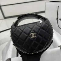 Chanel Women CC Small Flap Hobo Bag Grained Calfskin Gold Tone Metal Black