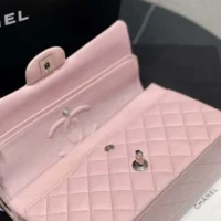 Chanel Women Classic 11.12 Handbag in Lambskin Leather-Light Pink/Silver