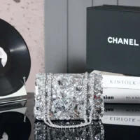 Chanel Women Flap Bag Sequins Silver Tone Metal AS4561
