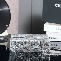 Chanel Women Flap Bag Sequins Silver Tone Metal AS4561