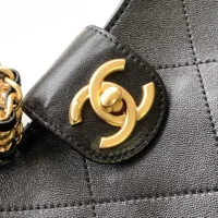 Chanel Women Large Hobo Bag Shiny Lambskin Gold Tone Metal AS5410
