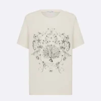 Dior Men T-Shirt White Cotton and Linen Jersey with Black Dior Cabinet de Curiosités Motif
