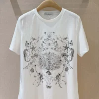 Dior Men T-Shirt White Cotton and Linen Jersey with Black Dior Cabinet de Curiosités Motif