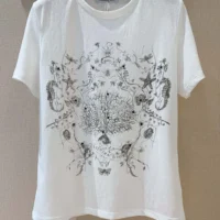 Dior Men T-Shirt White Cotton and Linen Jersey with Black Dior Cabinet de Curiosités Motif