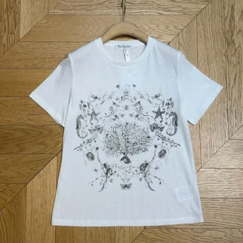 Dior Men T-Shirt White Cotton and Linen Jersey with Black Dior Cabinet de Curiosités Motif