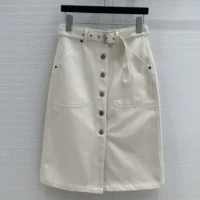 Dior Women Belted Skirt Ecru Cotton Denim with Dior Oblique Interior