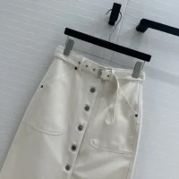 Dior Women Belted Skirt Ecru Cotton Denim with Dior Oblique Interior