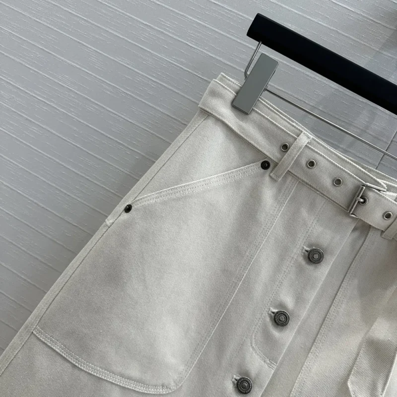 Dior Women Belted Skirt Ecru Cotton Denim with Dior Oblique Interior