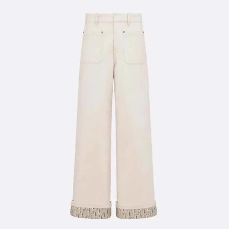 Dior Women Flared Jeans Ecru Cotton Denim with Dior Oblique Interior