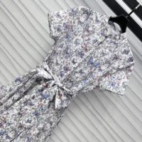 Dior Women Mid-Length Dress with Tied Belt White Cotton Muslin 521D07A3A48