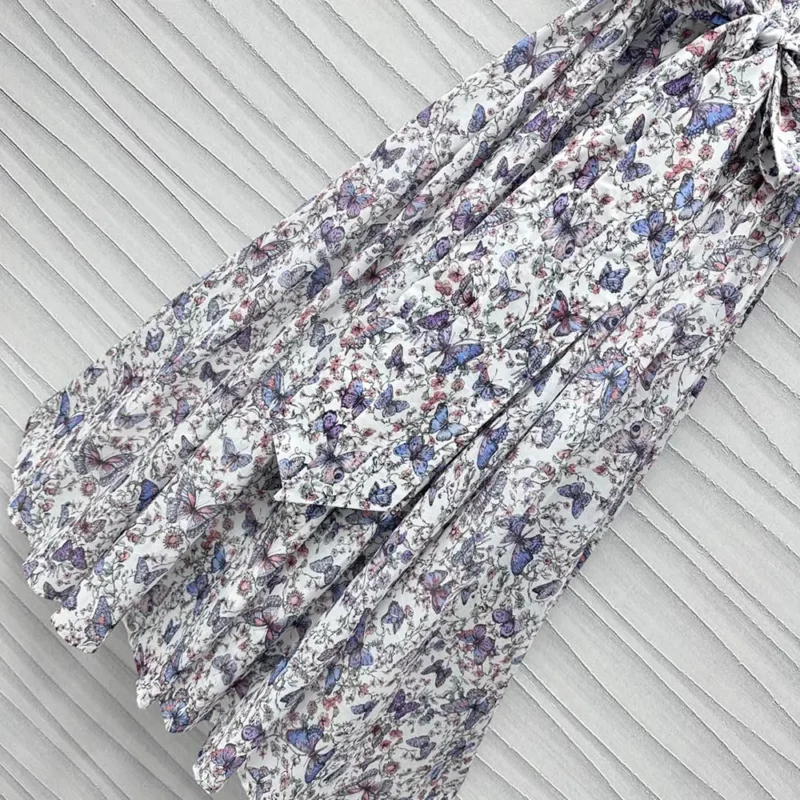 Dior Women Mid-Length Dress with Tied Belt White Cotton Muslin 521D07A3A48