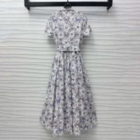 Dior Women Mid-Length Dress with Tied Belt White Cotton Muslin 521D07A3A48