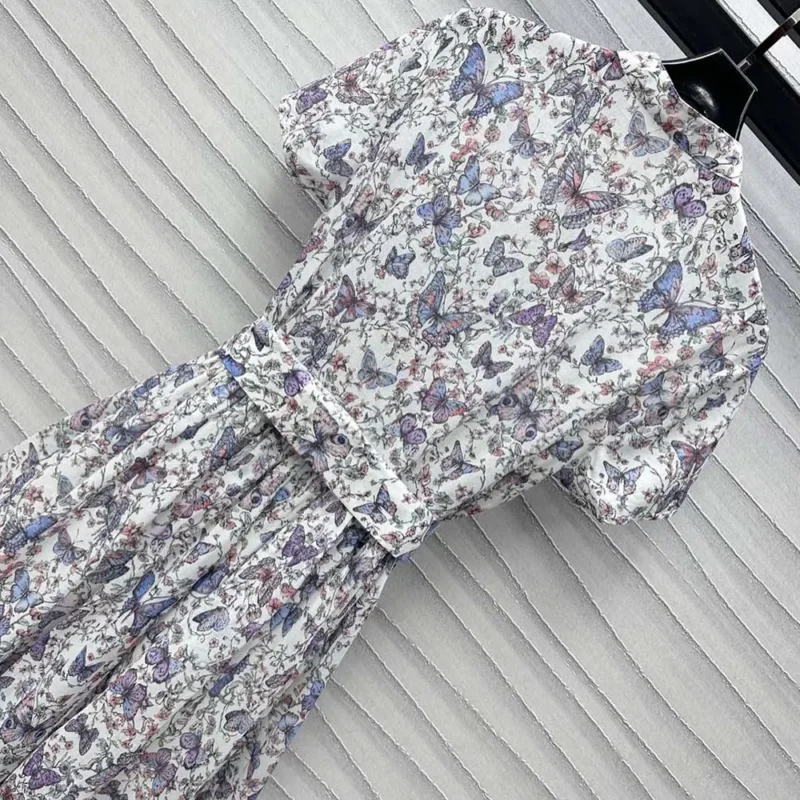 Dior Women Mid-Length Dress with Tied Belt White Cotton Muslin 521D07A3A48