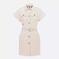 Dior Women Short Belted Shirtdress Ecru Cotton Denim with Dior Oblique Interior
