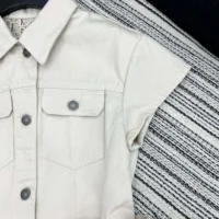 Dior Women Short Belted Shirtdress Ecru Cotton Denim with Dior Oblique Interior