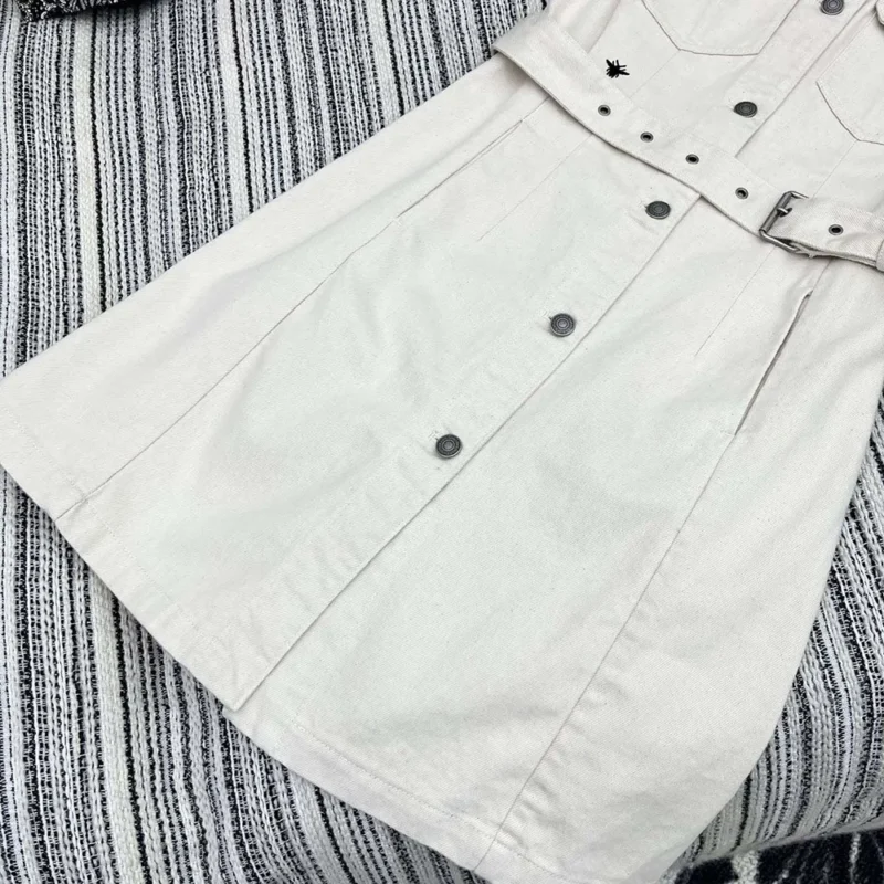 Dior Women Short Belted Shirtdress Ecru Cotton Denim with Dior Oblique Interior