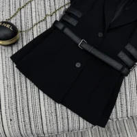 Dior Women Short-Sleeved Belted Jacket Black Virgin Wool and Silk Grain de Poudre