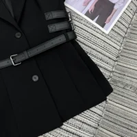 Dior Women Short-Sleeved Belted Jacket Black Virgin Wool and Silk Grain de Poudre