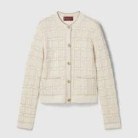 Gucci Women Wool and Lame Check Jacquard Cardigan 805754XKEDI9237