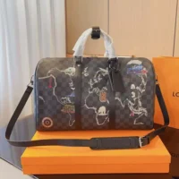 Louis Vuitton LV Unisex Damier Graphite World Map Keepall Bandouliere 50