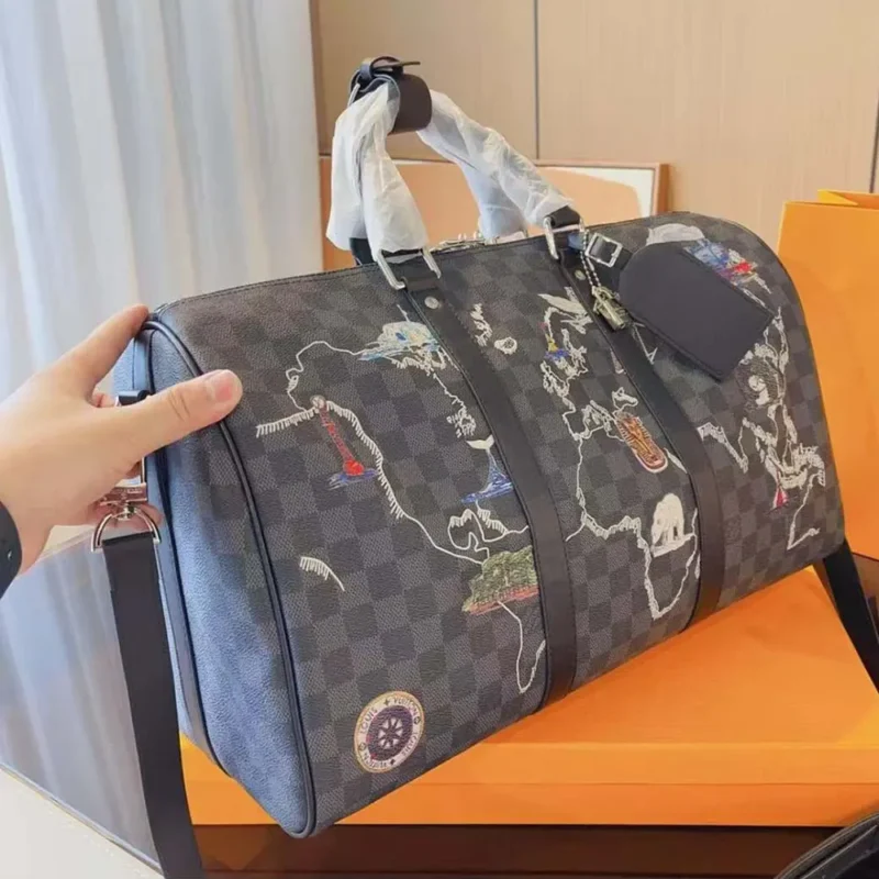 Louis Vuitton LV Unisex Damier Graphite World Map Keepall Bandouliere 50