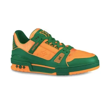 Louis Vuitton Unisex LV Trainer Sneaker Green Calf Leather Monogram Denim