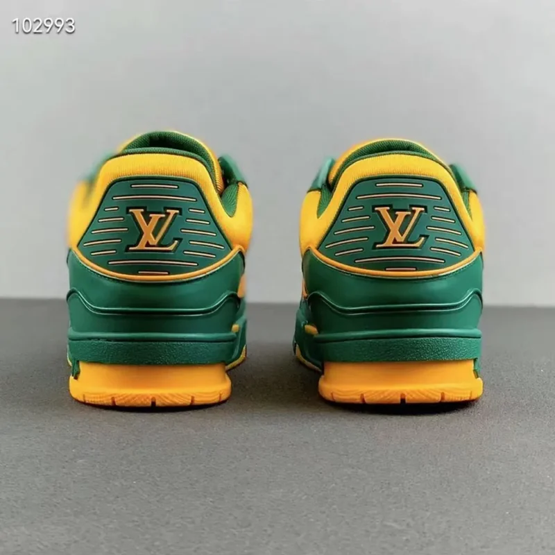 Louis Vuitton Unisex LV Trainer Sneaker Green Calf Leather Monogram Denim