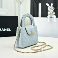Chanel Women CC Mini Kelly Shopping Bag Shiny Aged Calfskin-Blue