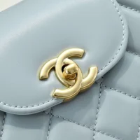 Chanel Women CC Mini Kelly Shopping Bag Shiny Aged Calfskin-Blue