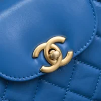 Chanel Women CC Mini Kelly Shopping Bag Shiny Aged Calfskin-Dark Blue