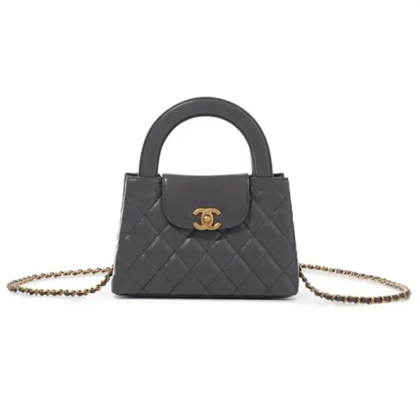 Chanel Women CC Mini Kelly Shopping Bag Shiny Aged Calfskin-Grey